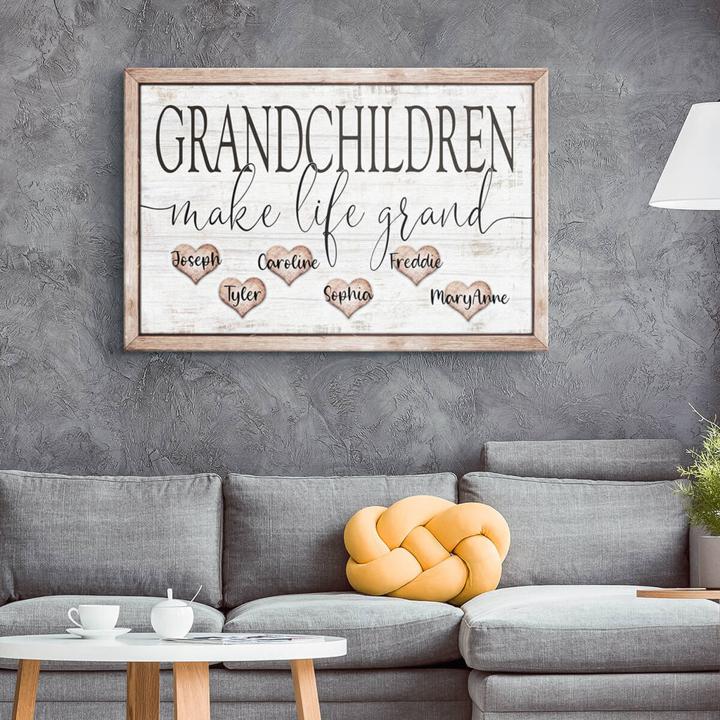 Personalized Grandchildren Make Life Grand Canvas Wall Art – Gift for Grandparents