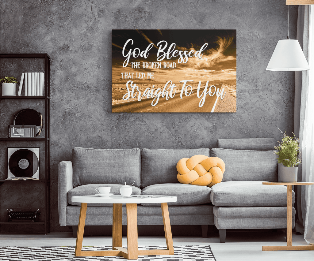 God Blessed The Broken Road Sunset Road Canvas Wall Art – Christian Wall Decor