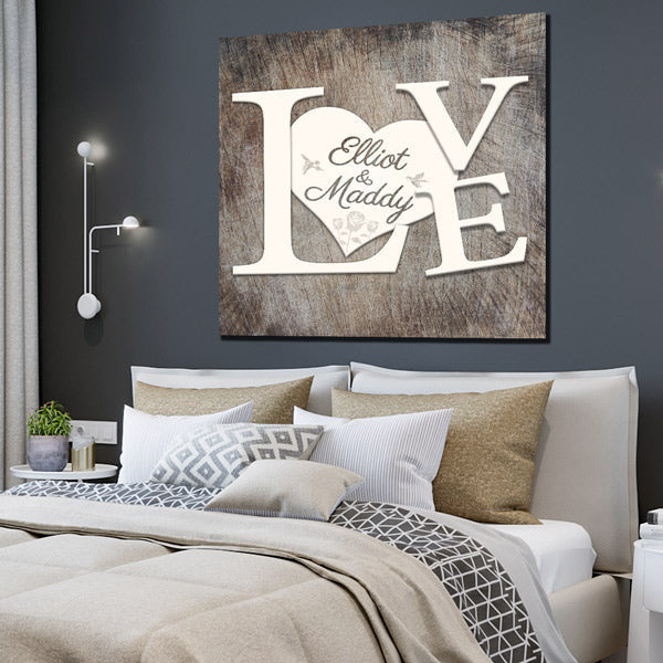 Personalized Love Names On Heart Canvas Wall Art – Couple Gift