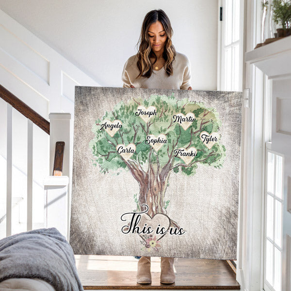 Personalized Family Names On Tree Canvas Wall Art – Family Home Decor