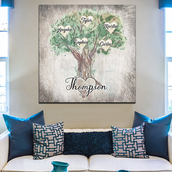 Personalized Family Names On Tree Canvas Wall Art – Family Home Decor