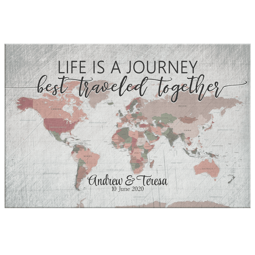 Personalized Life Is A Journey Best Traveled Together Canvas Wall Art – Couple Gift