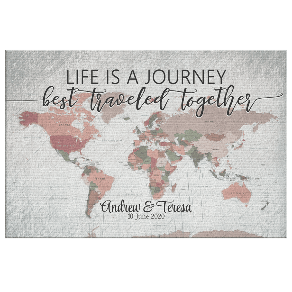 Personalized Life Is A Journey Best Traveled Together Canvas Wall Art – Couple Gift