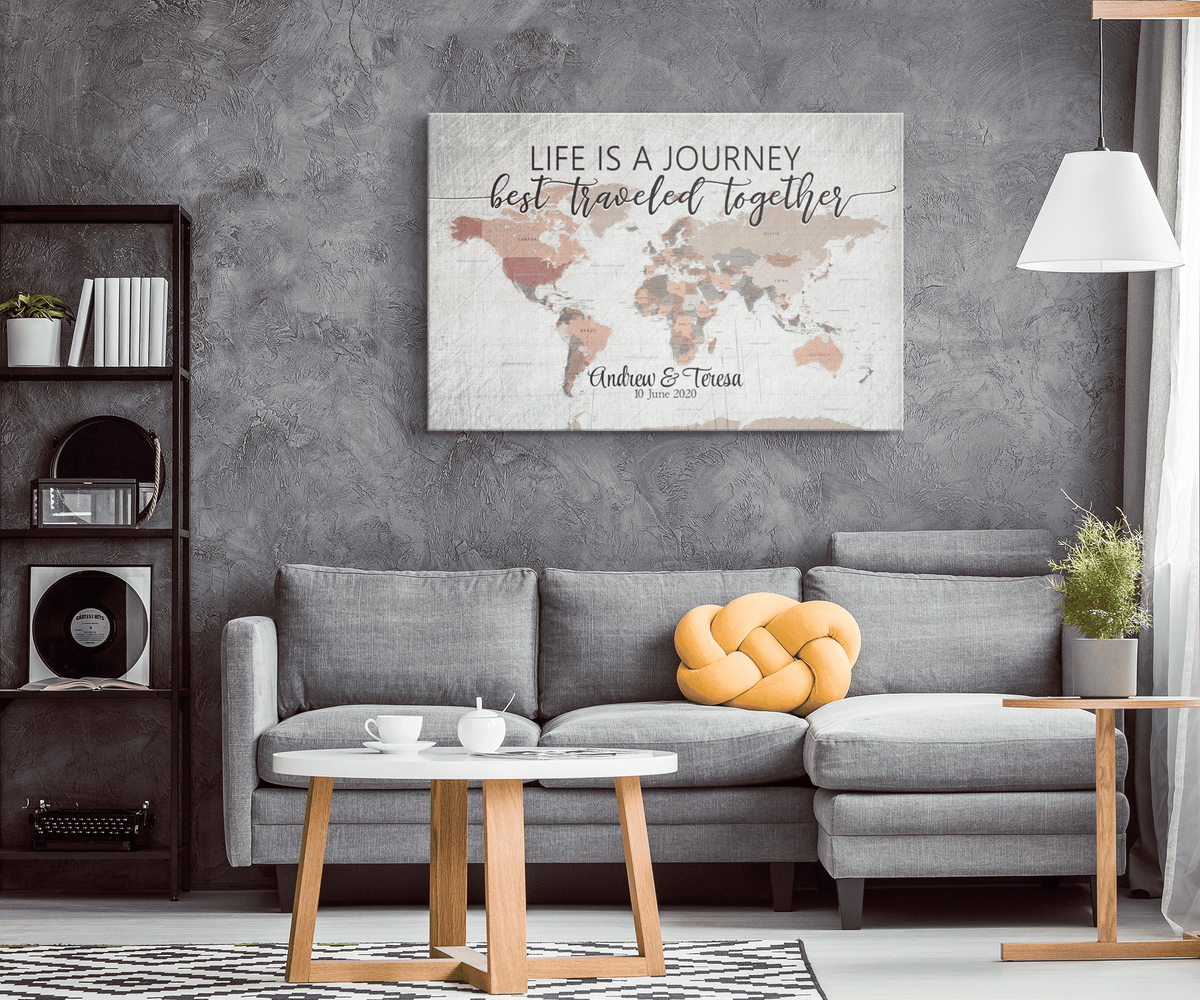 Personalized Life Is A Journey Best Traveled Together Canvas Wall Art – Couple Gift