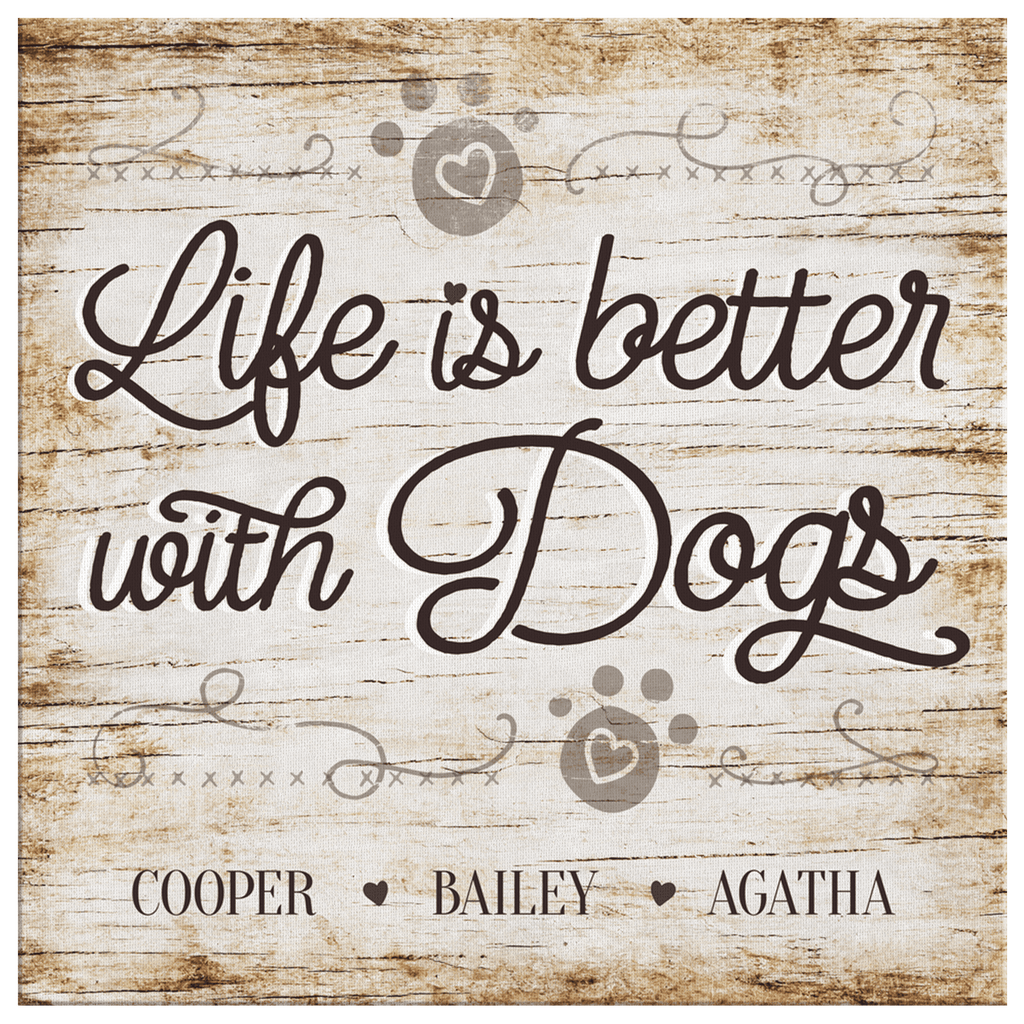 Personalized Life Is Better With Dogs White Wood Paw Print Canvas Wall Art – Pet Lover Gift