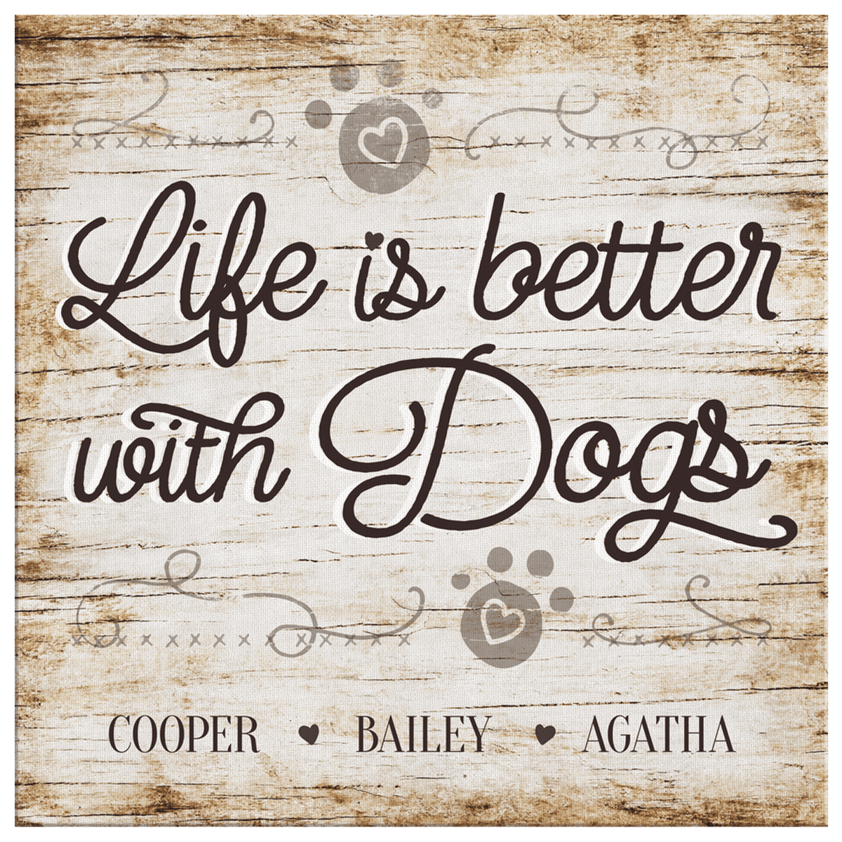 Personalized Life Is Better With Dogs White Wood Paw Print Canvas Wall Art – Pet Lover Gift