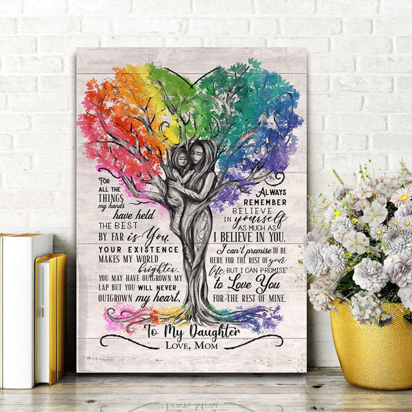 To My Daughter, Love Mom Beautiful Tree Canvas Wall Art – Gift for Daughter