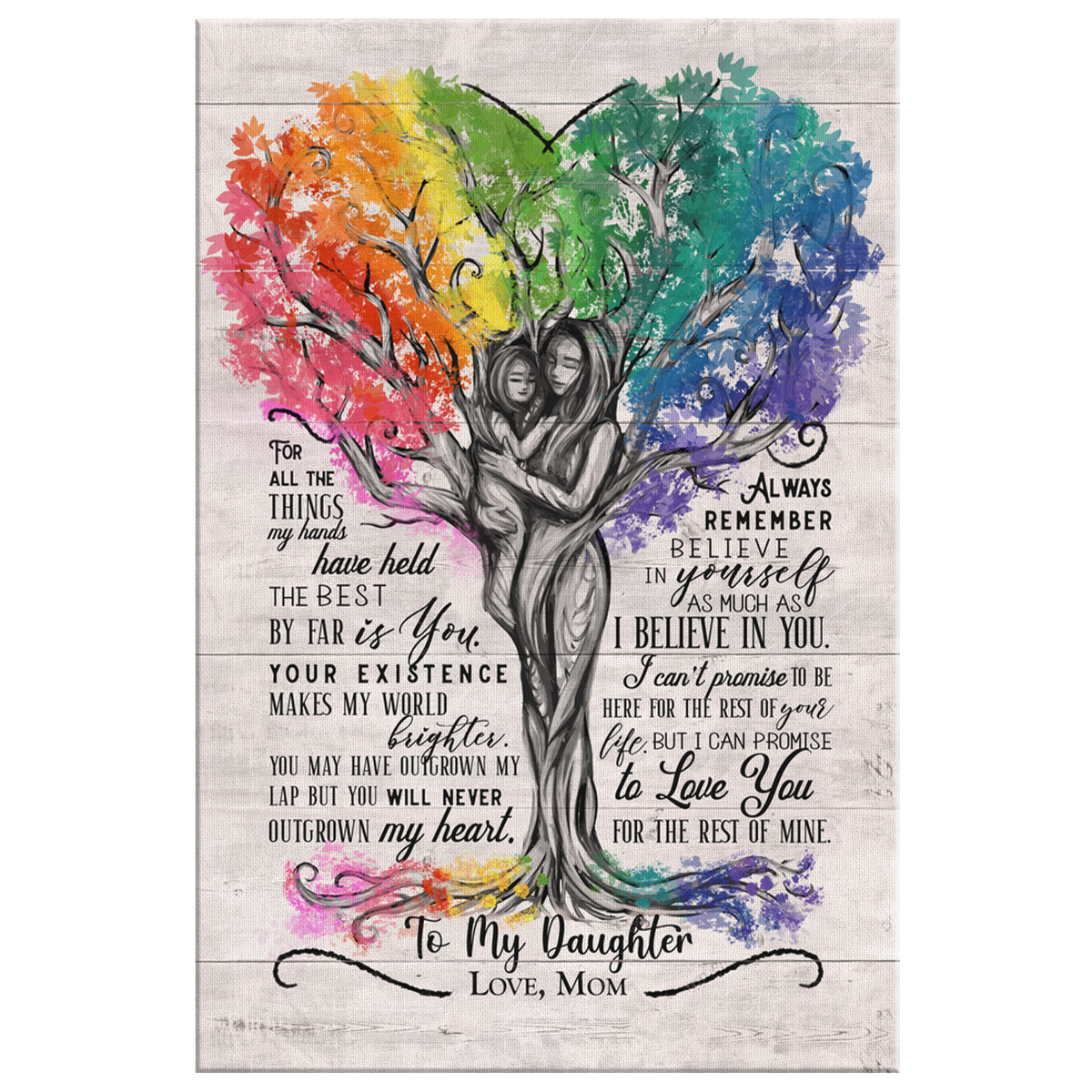 To My Daughter, Love Mom Beautiful Tree Canvas Wall Art – Gift for Daughter
