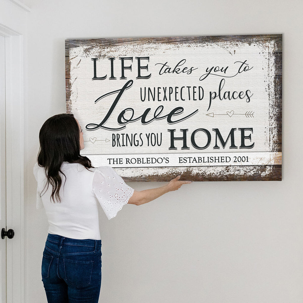 Personalized Love Brings You Home Canvas Wall Art – Family Home Decor