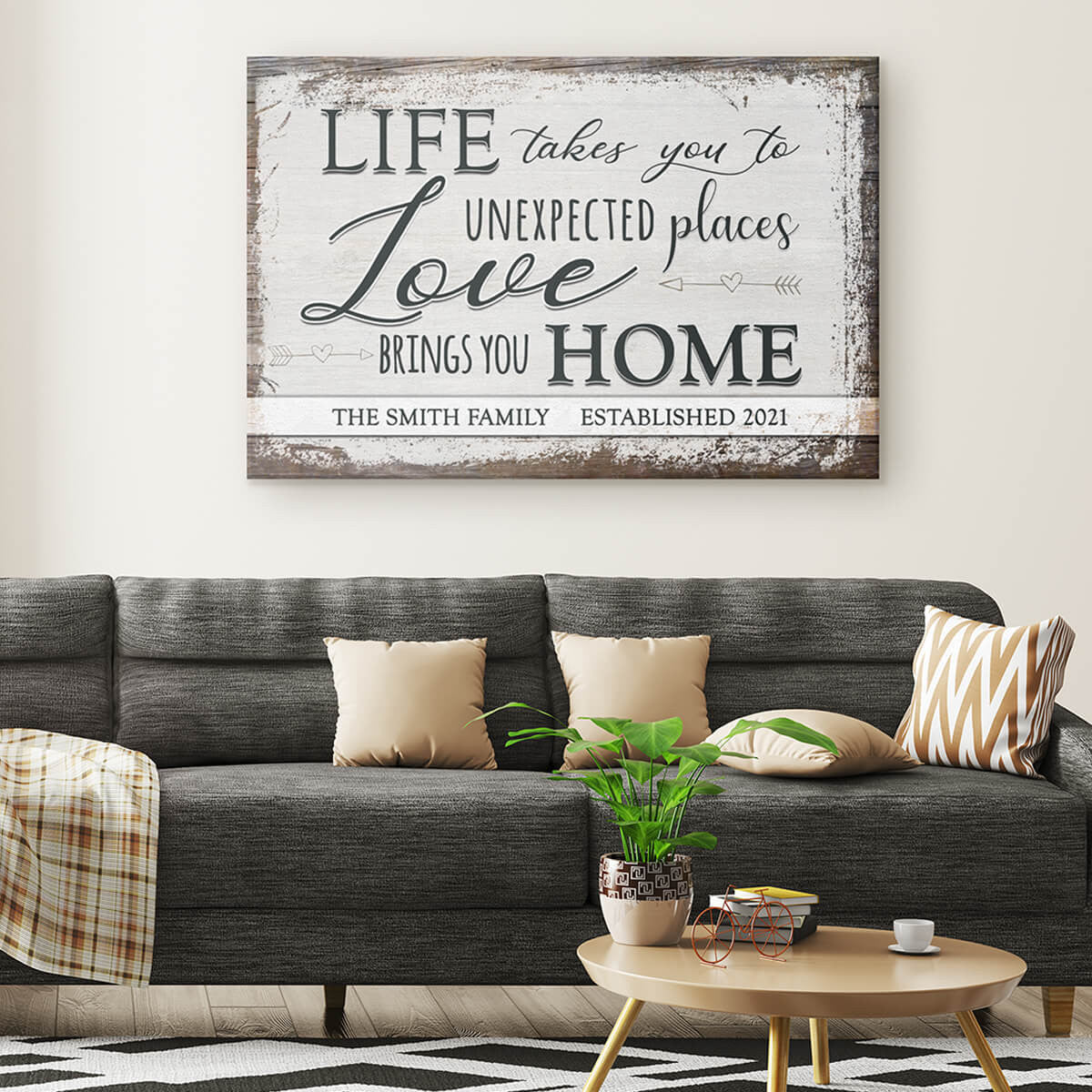 Personalized Love Brings You Home Canvas Wall Art – Family Home Decor
