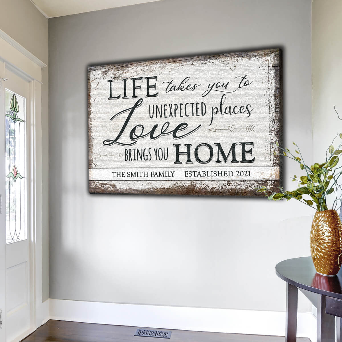 Personalized Love Brings You Home Canvas Wall Art – Family Home Decor