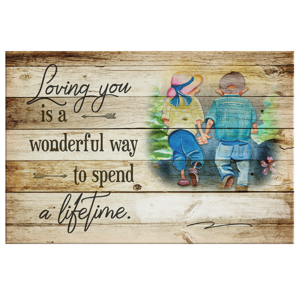 Personalized Loving You - A Wonderful Way To Spend A Lifetime Rustic Wood Couple Canvas Wall Art – Couple Gift