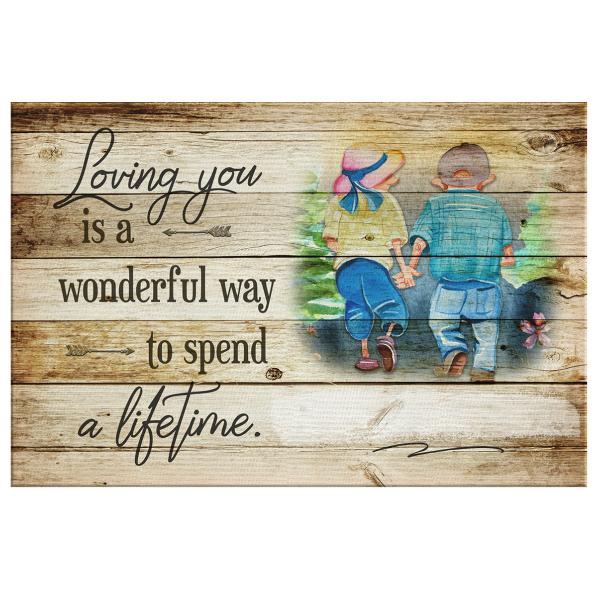 Personalized Loving You - A Wonderful Way To Spend A Lifetime Rustic Wood Couple Canvas Wall Art – Couple Gift