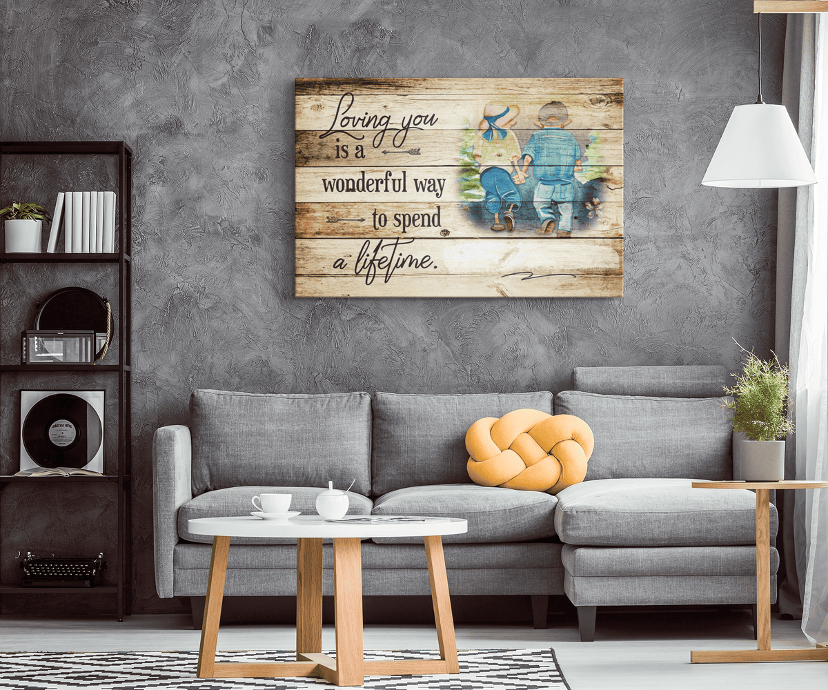 Personalized Loving You - A Wonderful Way To Spend A Lifetime Rustic Wood Couple Canvas Wall Art – Couple Gift