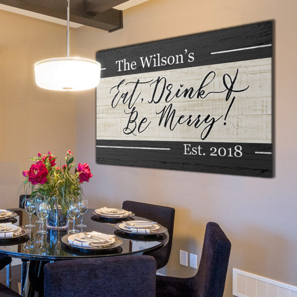 Personalized Eat, Drink & Be Merry Canvas Wall Art – Christmas Decor
