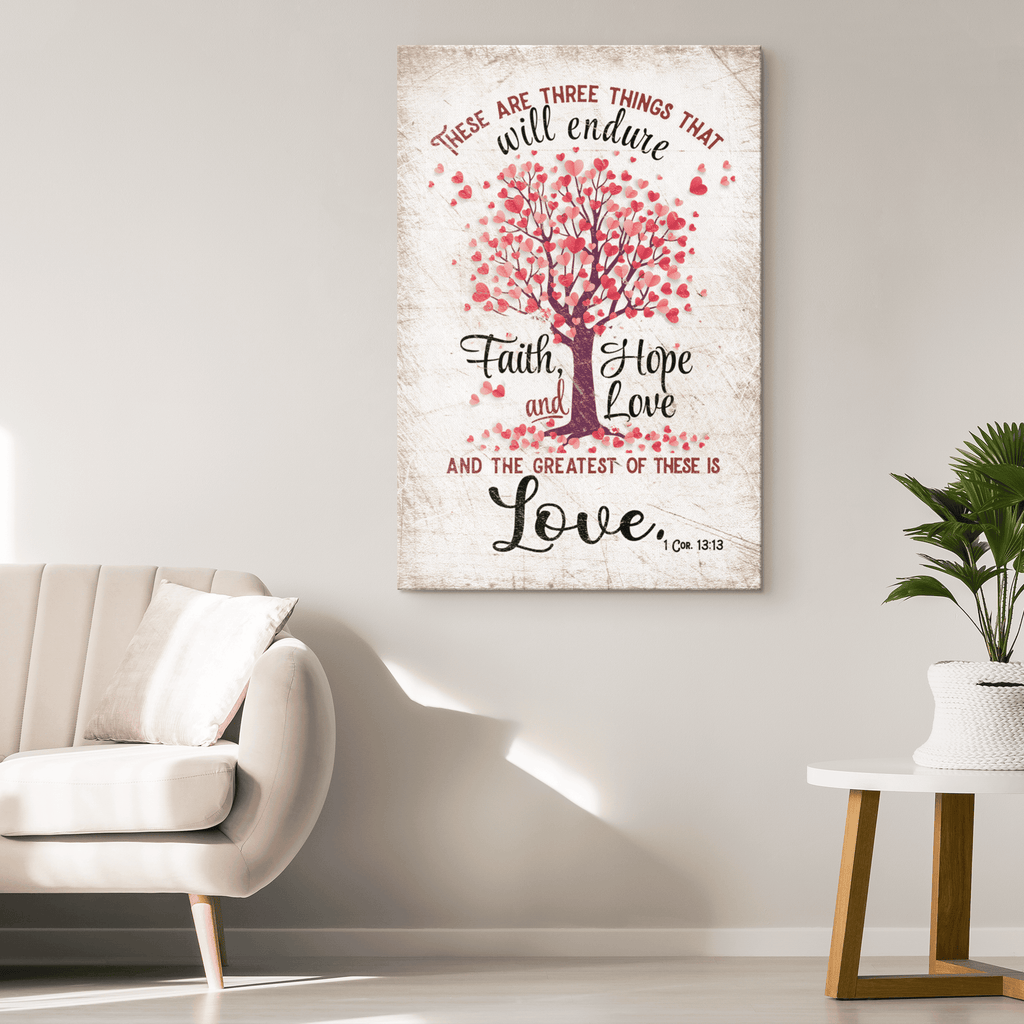 Faith Hope Love - The Greatest Of These Is Love Canvas Wall Art – Christian Wall Decor