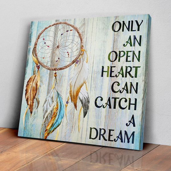 Only An Open Heart Can Catch A Dream Dreamcatcher Canvas Wall Art – Boho Bedroom Decor