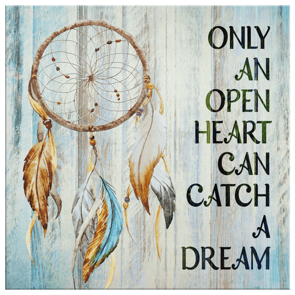 Only An Open Heart Can Catch A Dream Dreamcatcher Canvas Wall Art – Boho Bedroom Decor