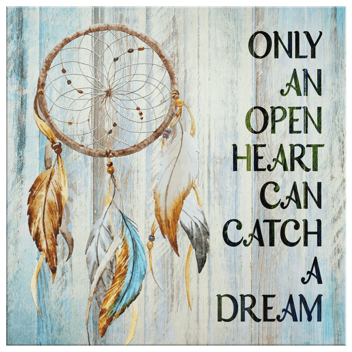 Only An Open Heart Can Catch A Dream Dreamcatcher Canvas Wall Art – Boho Bedroom Decor