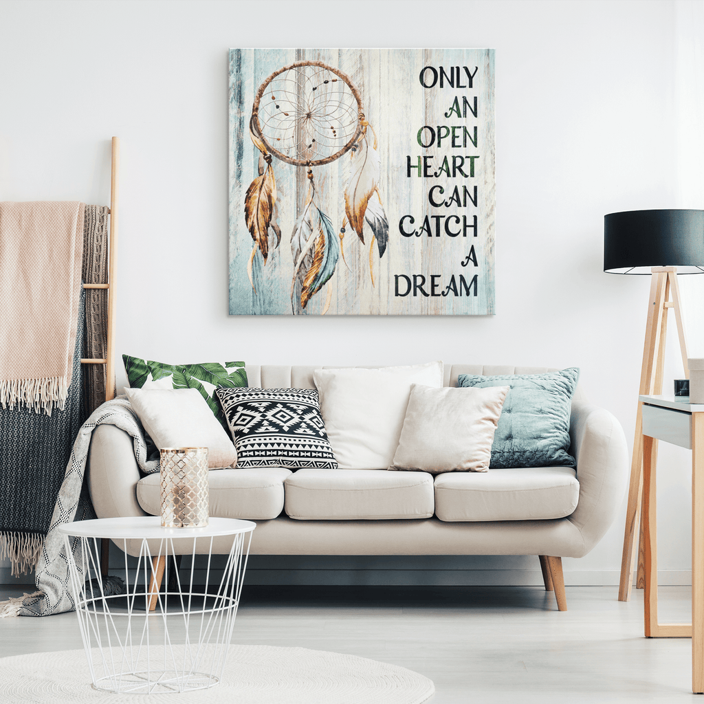 Only An Open Heart Can Catch A Dream Dreamcatcher Canvas Wall Art – Boho Bedroom Decor