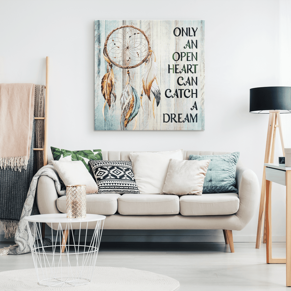 Only An Open Heart Can Catch A Dream Dreamcatcher Canvas Wall Art – Boho Bedroom Decor