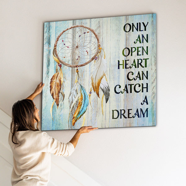 Only An Open Heart Can Catch A Dream Dreamcatcher Canvas Wall Art – Boho Bedroom Decor