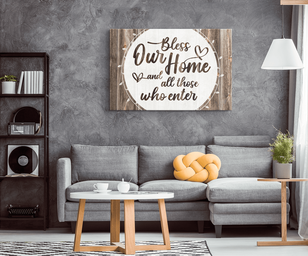 Bless Our Home And All Who Enter Canvas Wall Art – Family Home Decor