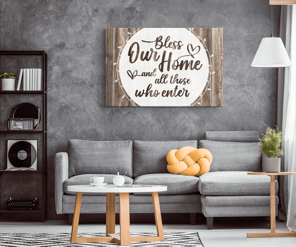 Bless Our Home And All Who Enter Canvas Wall Art – Family Home Decor