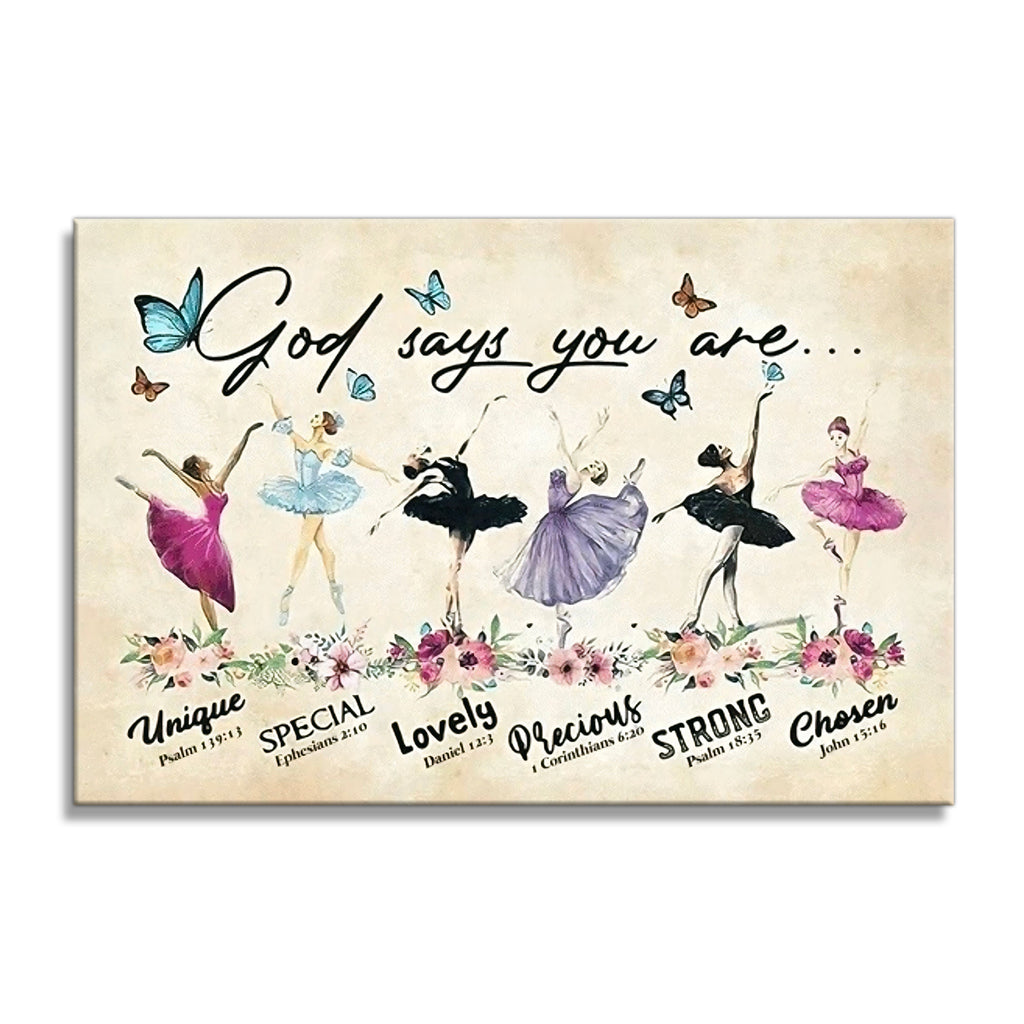 God Says You Are Ballerina Canvas – Christian Girls Room Wall Art