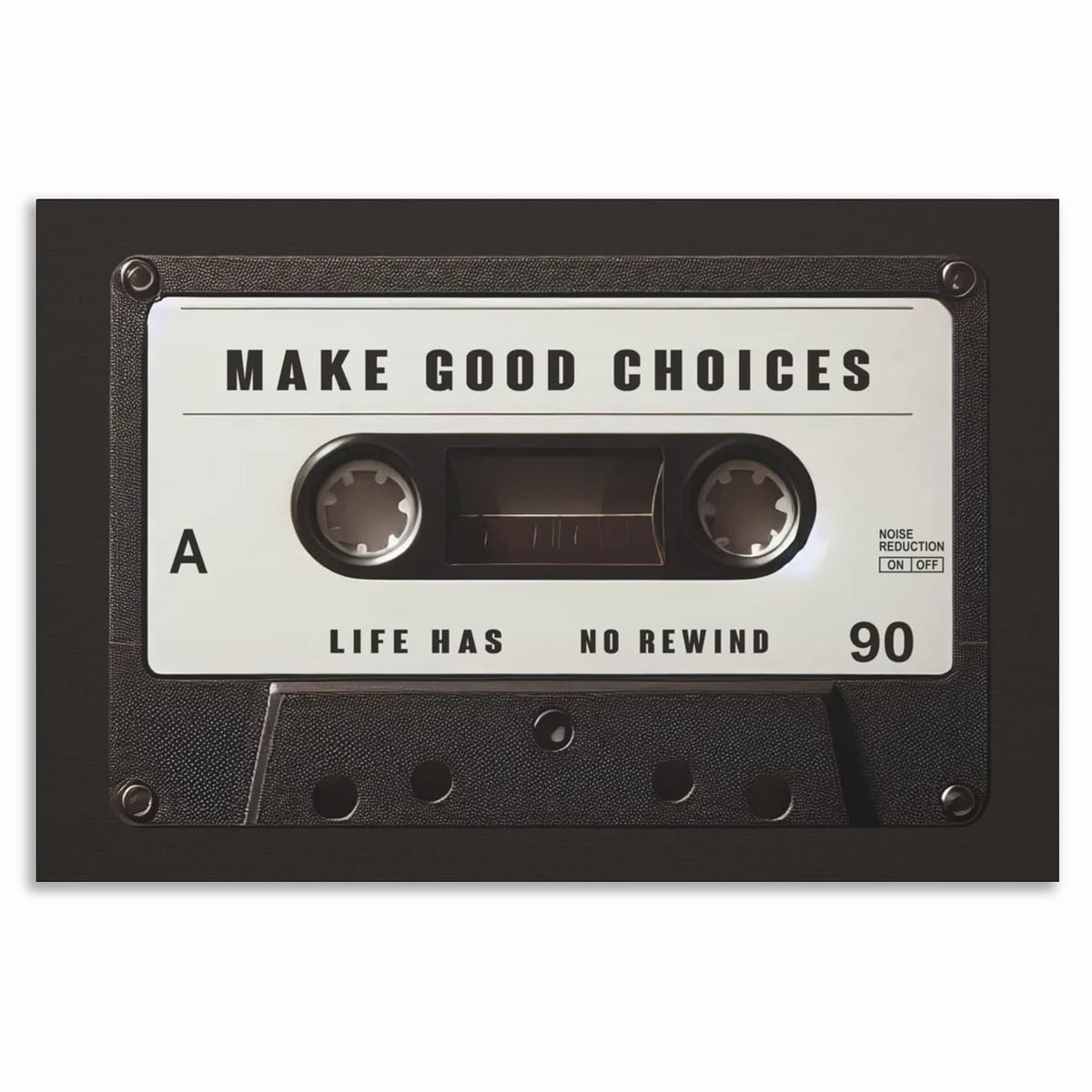 Make Good Choices Cassette Canvas – Retro Black And White Wall Art