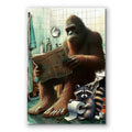 Funny Gorilla Reading Newspaper On Toilet Canvas – Bathroom Wall Art