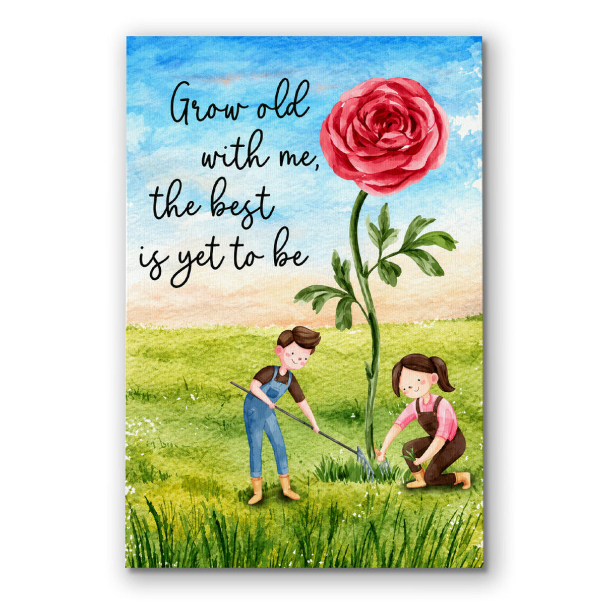 Grow Old With Me The Best Is Yet To Be Canvas – Illustrated Couple Art