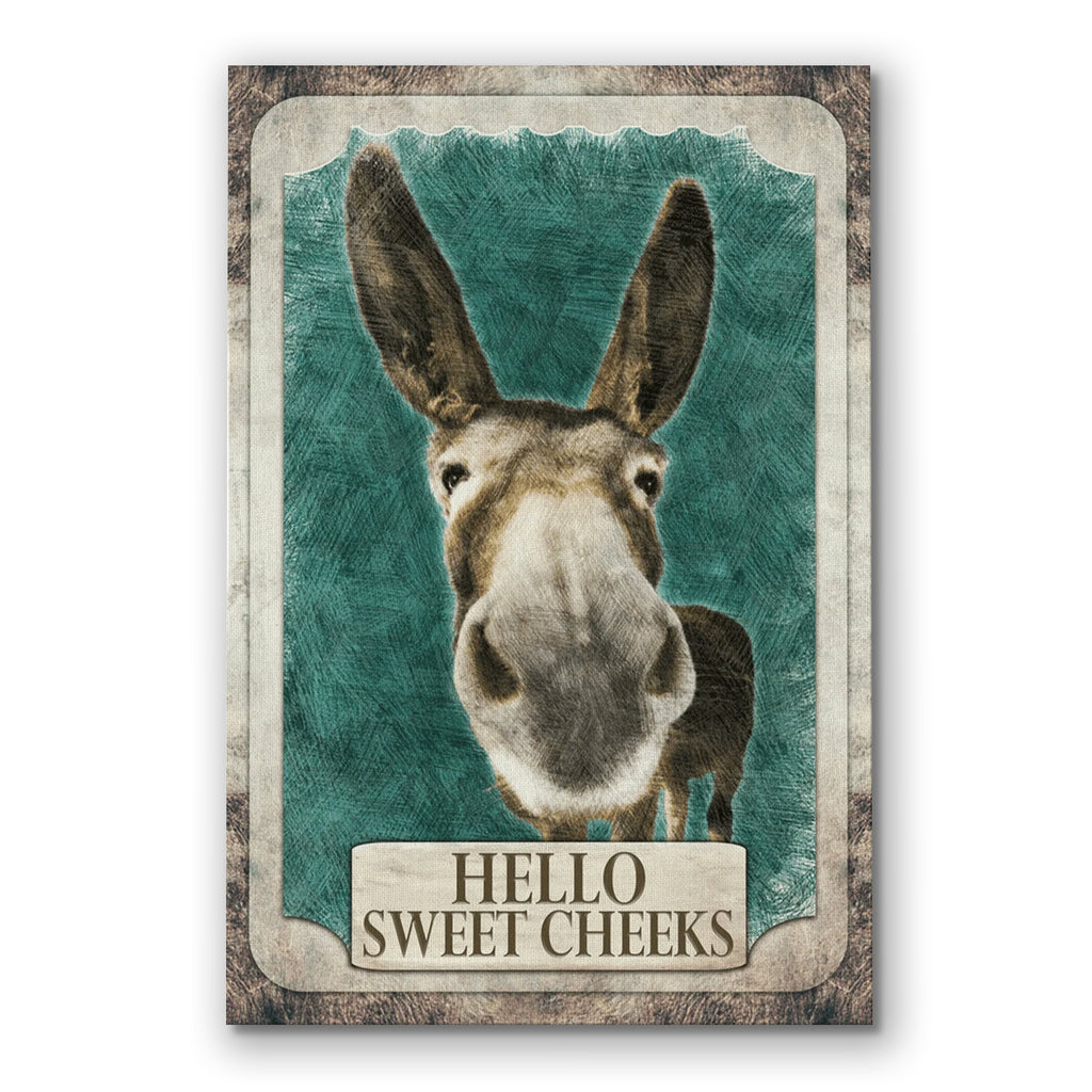 Hello Sweet Cheeks Donkey Canvas – Funny Vintage Bathroom Wall Art