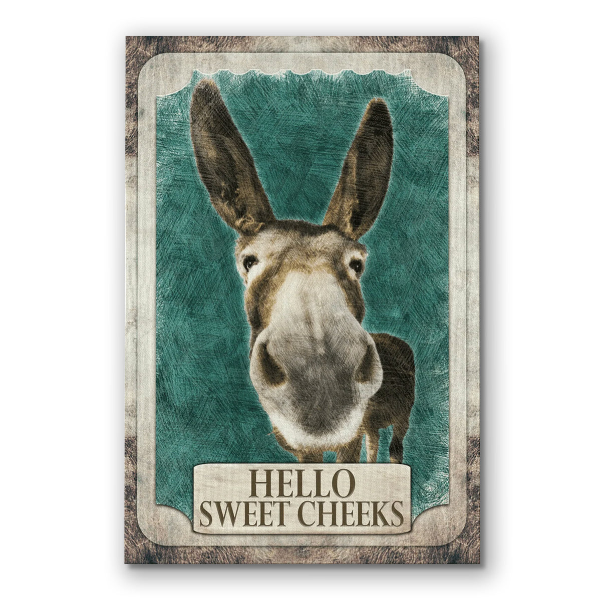 Hello Sweet Cheeks Donkey Canvas – Funny Vintage Bathroom Wall Art