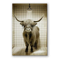 Highland Cow In The Shower Canvas – Funny Farmhouse Bathroom Art
