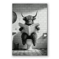 Highland Cow Reading Newspaper Canvas – Funny Bathroom Wall Art