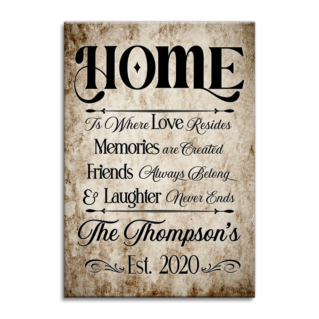 Home Is Where Love Resides Canvas – Dark Rustic Family Wall Art
