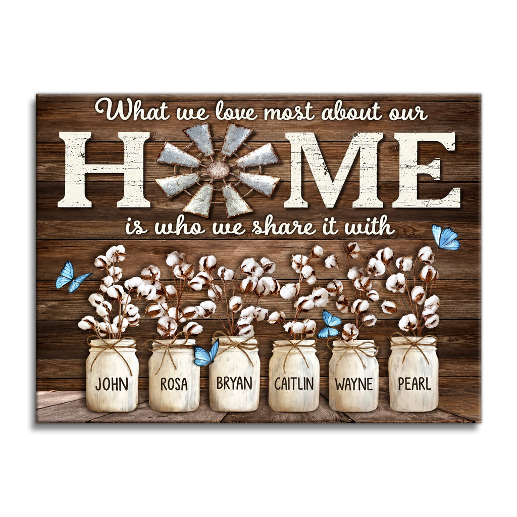 Home Is Who We Share It With Canvas – Mason Jar Farmhouse Wall Art