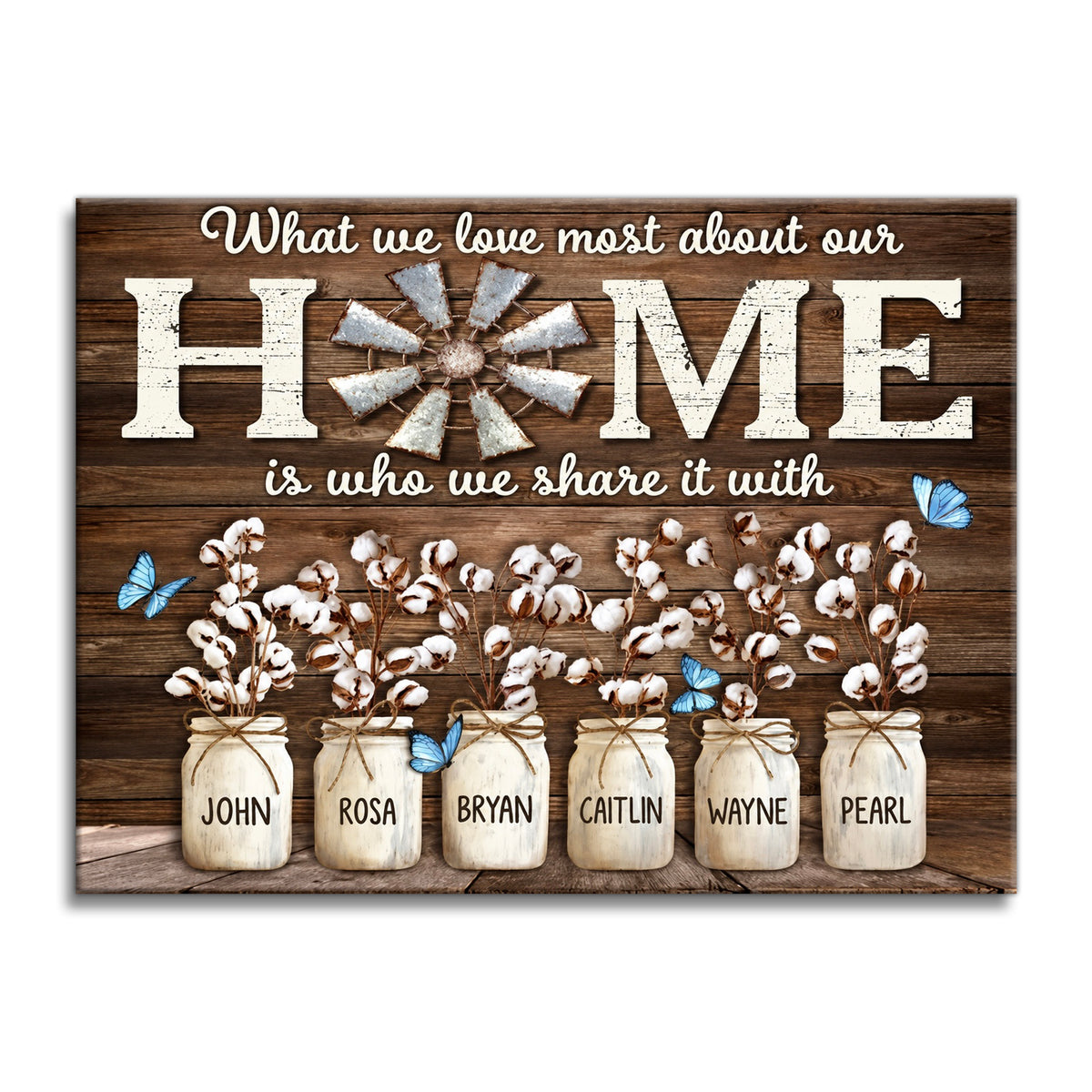 Home Is Who We Share It With Canvas – Mason Jar Farmhouse Wall Art