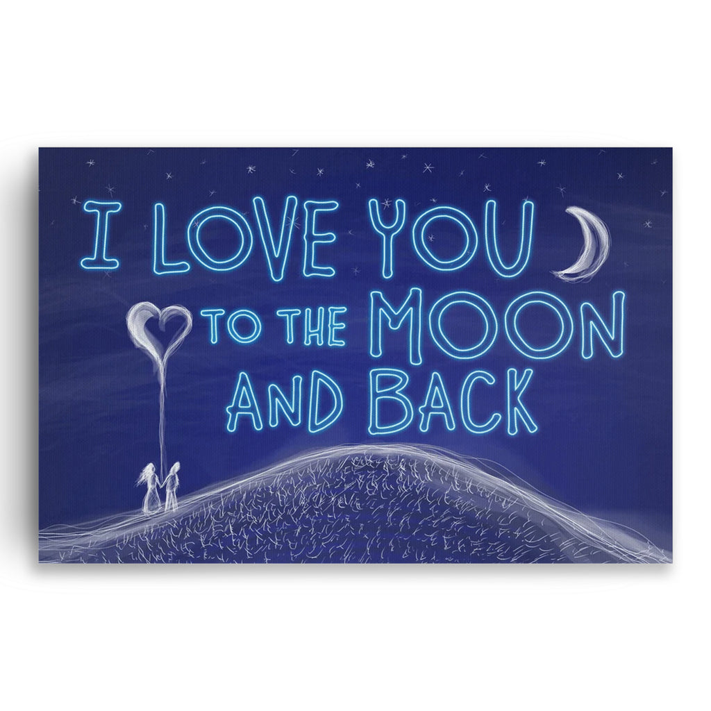 I Love You To The Moon And Back Canvas – Navy Bedroom Wall Art