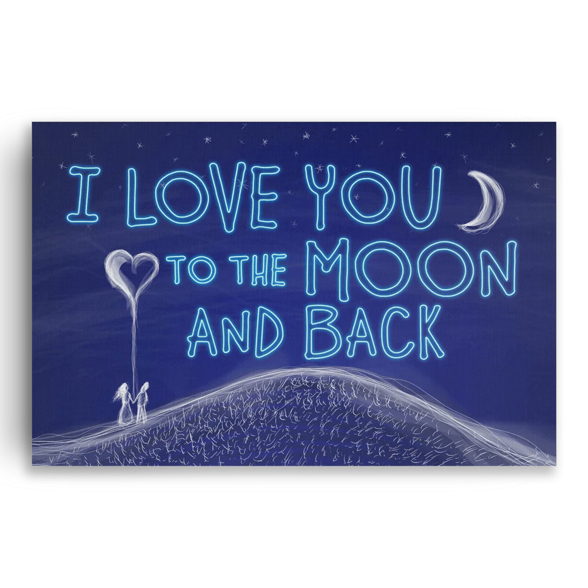 I Love You To The Moon And Back Canvas – Navy Bedroom Wall Art