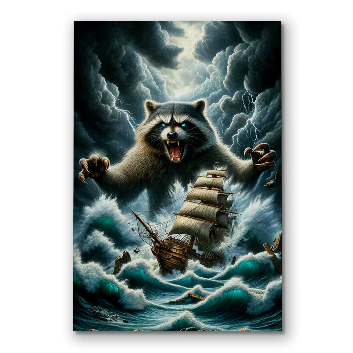 Sailor Raccoon Storm Canvas – Funny Dramatic Nautical Wall Art