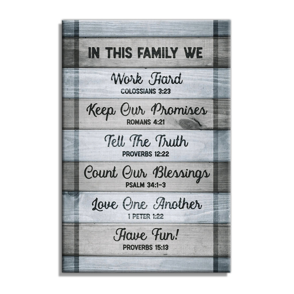 In This Family We Canvas Wall Art – Christian Family Rules Decor