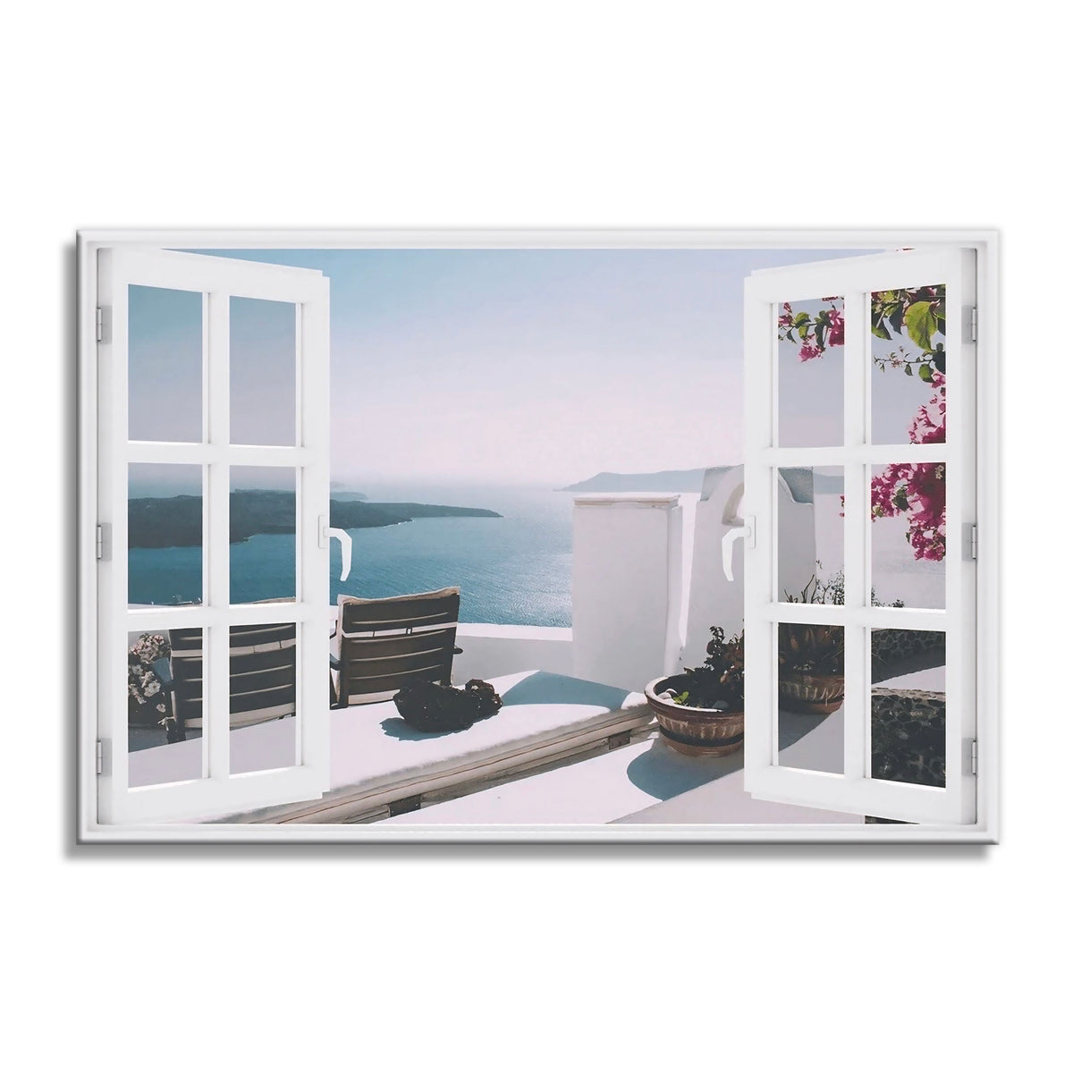 Island Villa Window View Canvas – Coastal Faux Window Wall Art