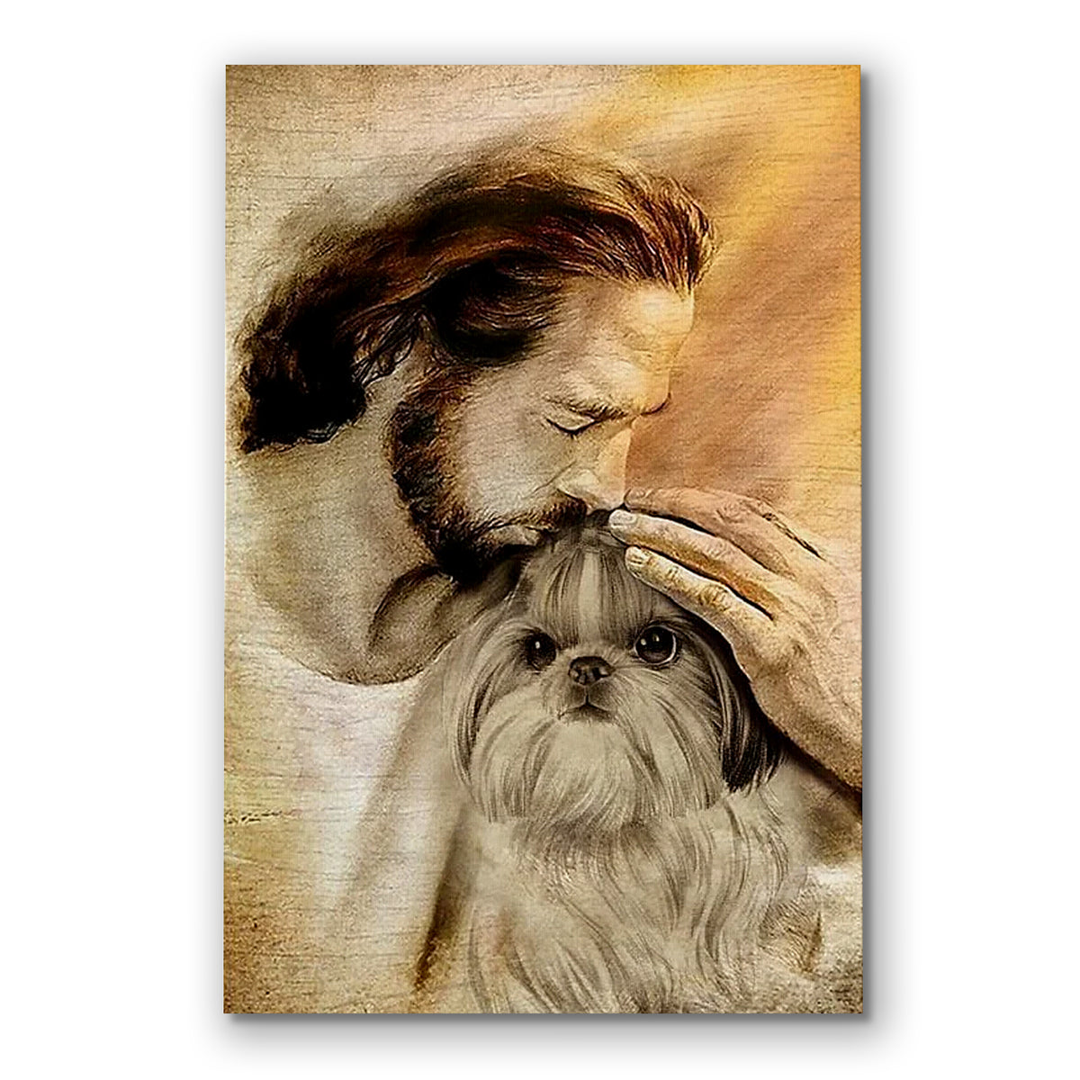 Jesus And Shih Tzu Canvas Wall Art – Christian Dog Lover Gift