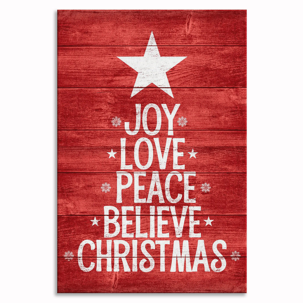 Joy Love Peace Believe Christmas Canvas – Red Holiday Wall Art