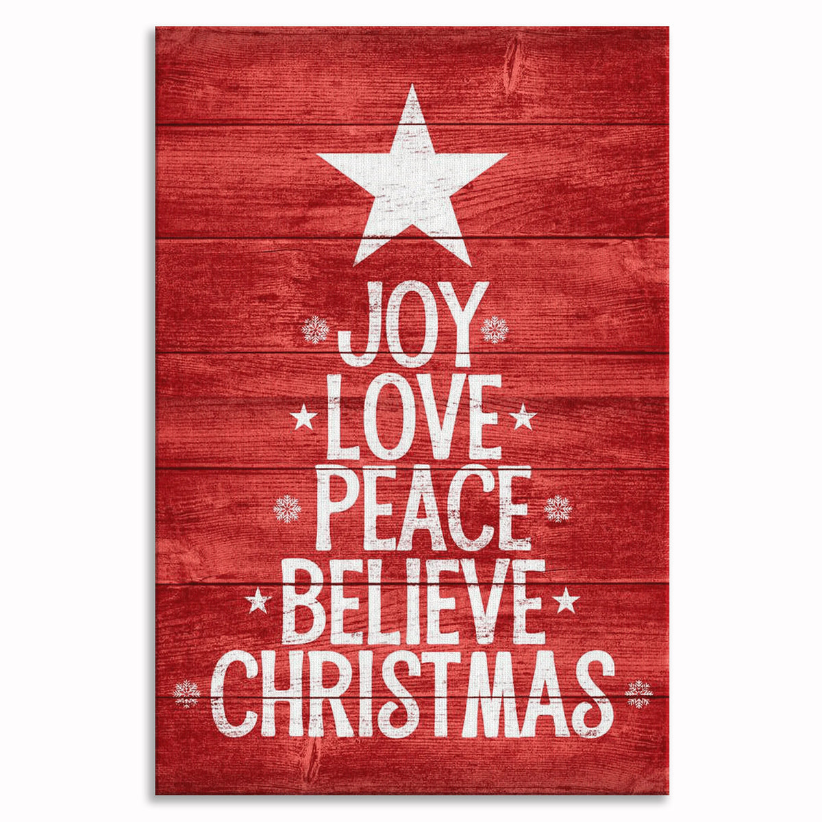 Joy Love Peace Believe Christmas Canvas – Red Holiday Wall Art
