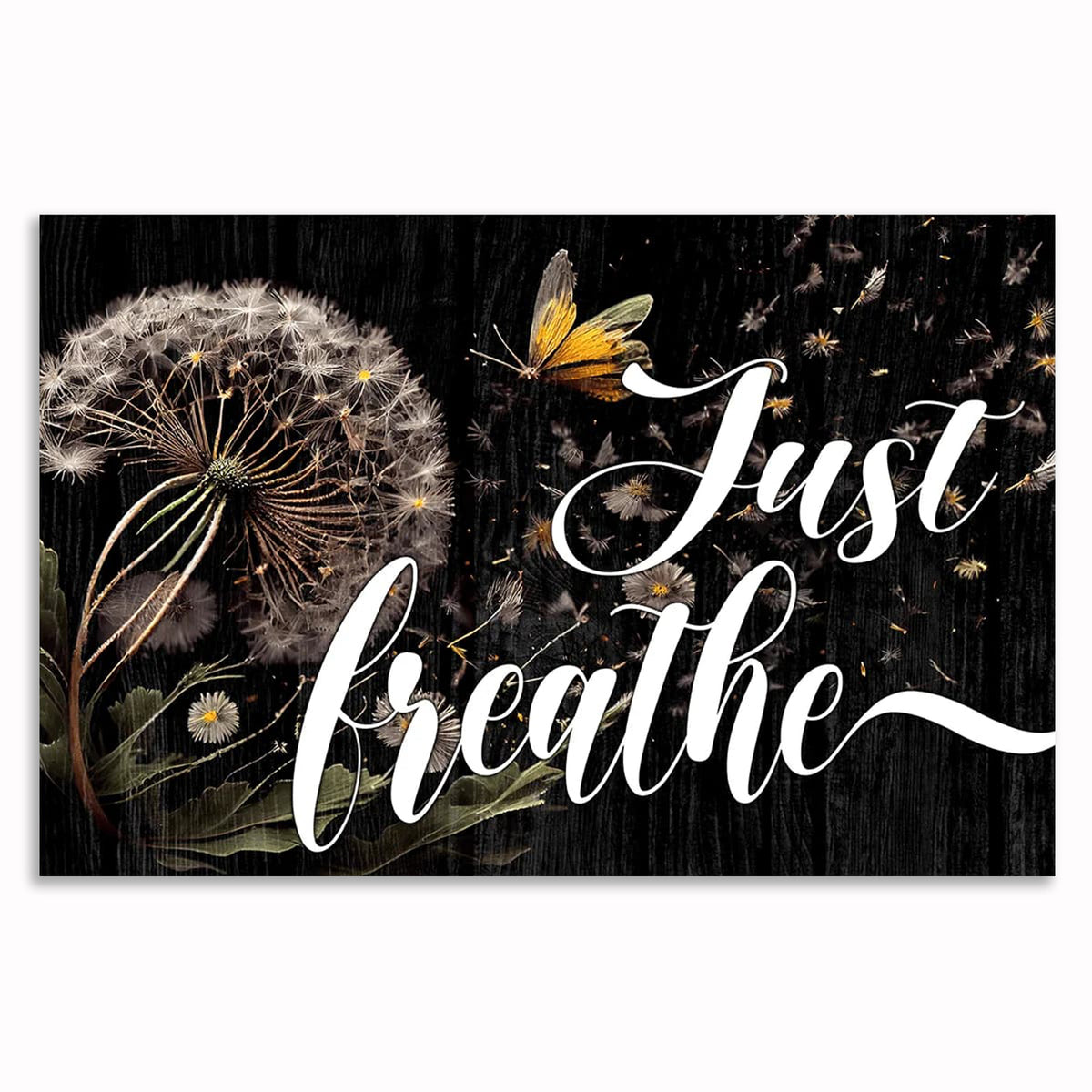 Just Breathe Dandelion Butterfly Canvas – Dark Calming Wall Art