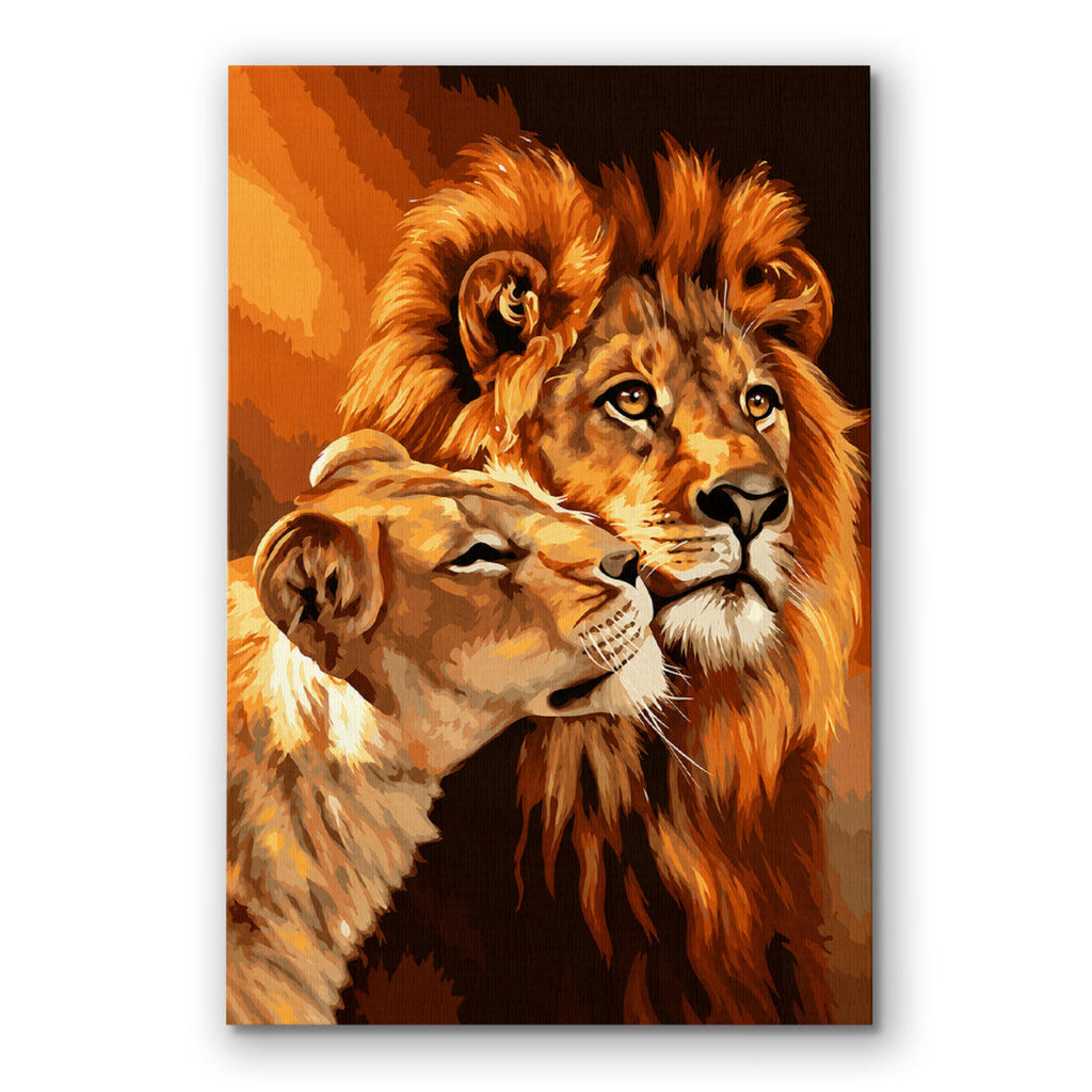 Romantic Lion Couple Canvas – Warm Lion And Lioness Wall Art