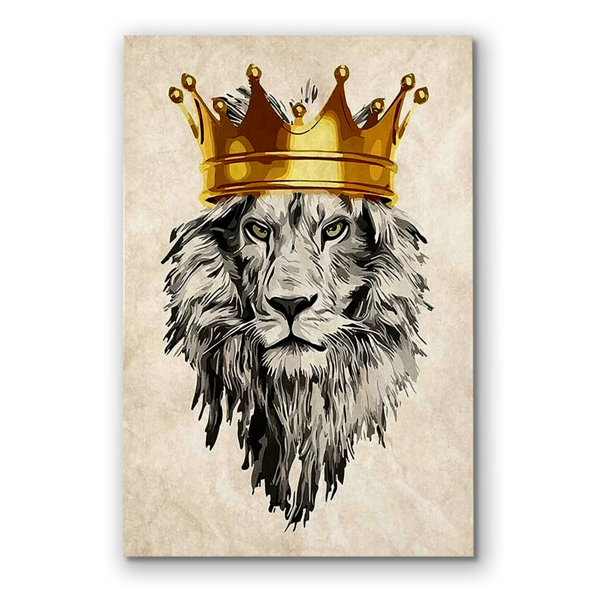 Lion With Gold Crown Canvas – Black And White Statement Wall Art
